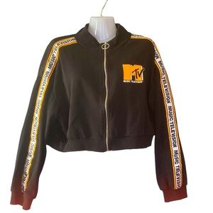 MTV black short cropped zipup sweatshirt jacket, sz M